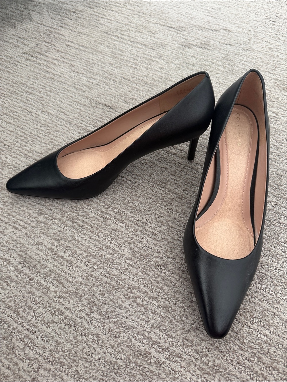 Cole Haan Black Pointed-Toe Leather Pumps